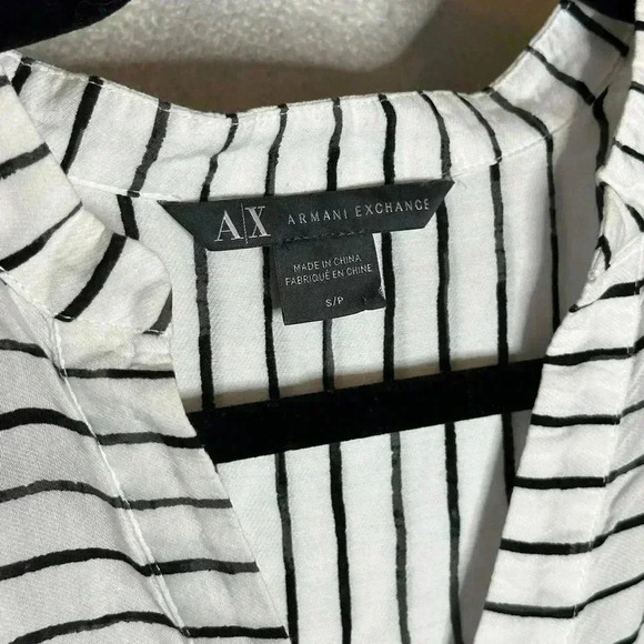 Armani Exchange Like New Black White Striped top with tie Small - Picture 5 of 6